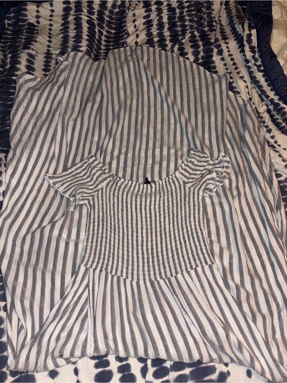 Summer dress high low white gray stripe medium